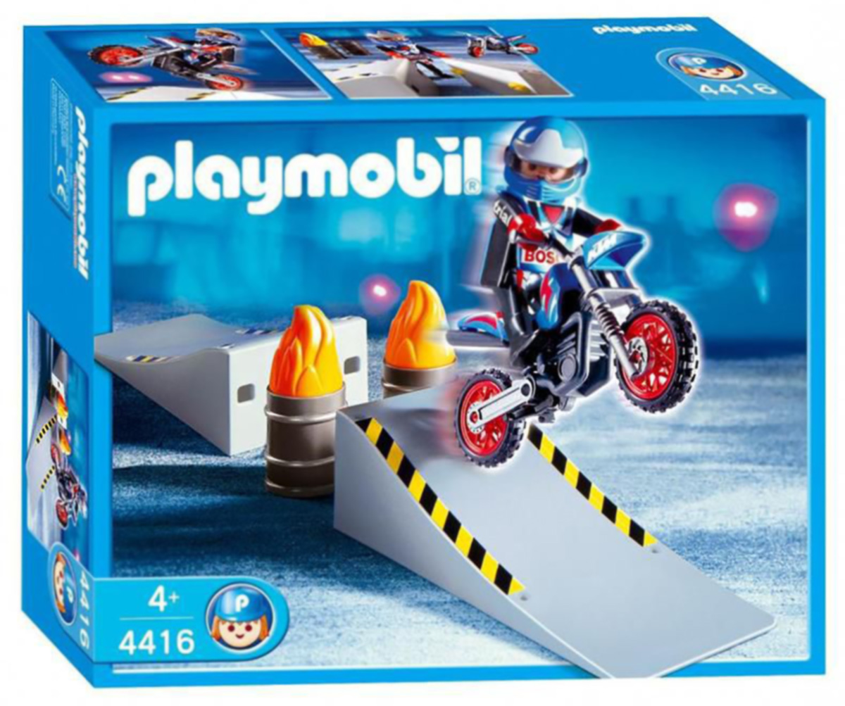 Playmobil Sports Action 4416 pas cher Pilote de motocross rampe a obstacle