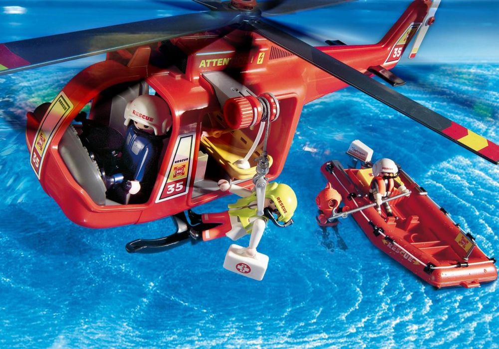 Playmobil Sauveteurs hélicoptère bateau pneumatique 4428