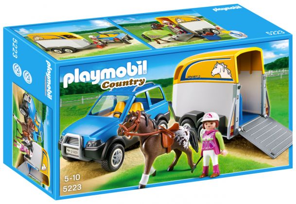 PLAYMOBIL Country 5223 Voiture avec remorque et cheval