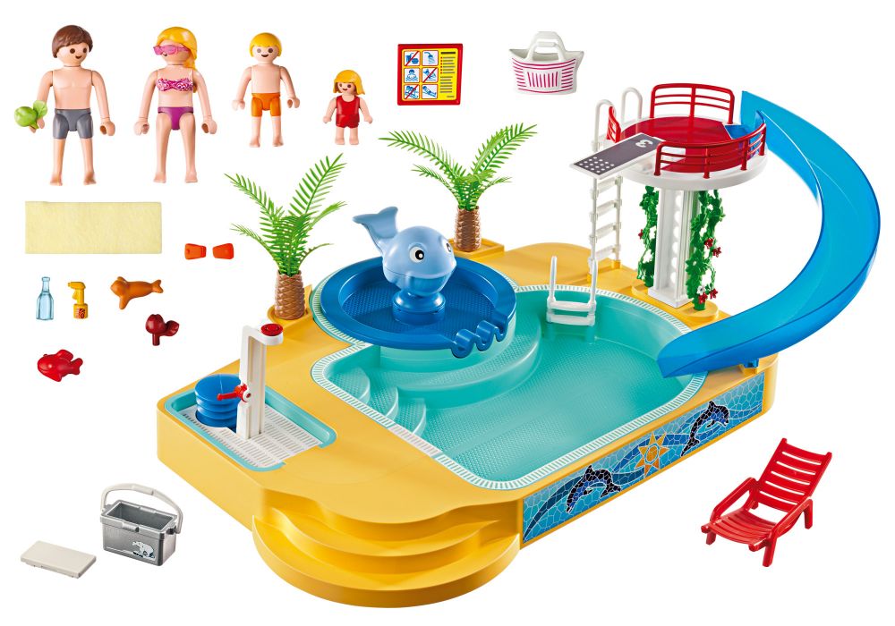 Playmobil Summer Fun 5433 pas cher, Famille avec piscine et plongeoir