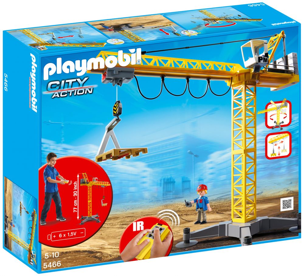 Playmobil City Action 5466 pas cher, Grande grue de chantier radio-commandée