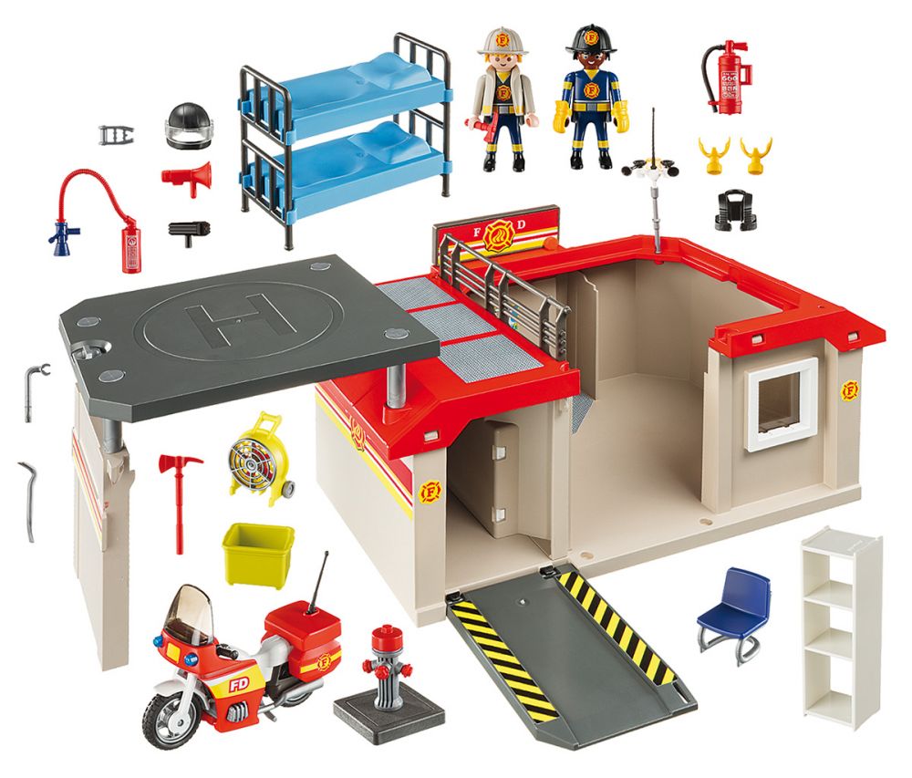 Playmobil City Action 5663 pas cher, Caserne de pompiers transportable