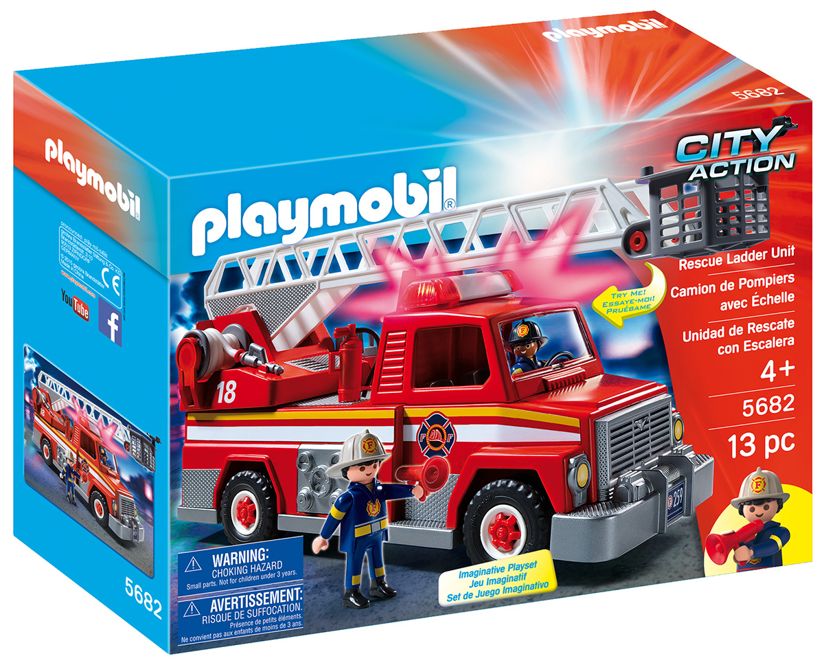 Playmobil City Action 5682 pas cher, Camion de pompiers avec échelle