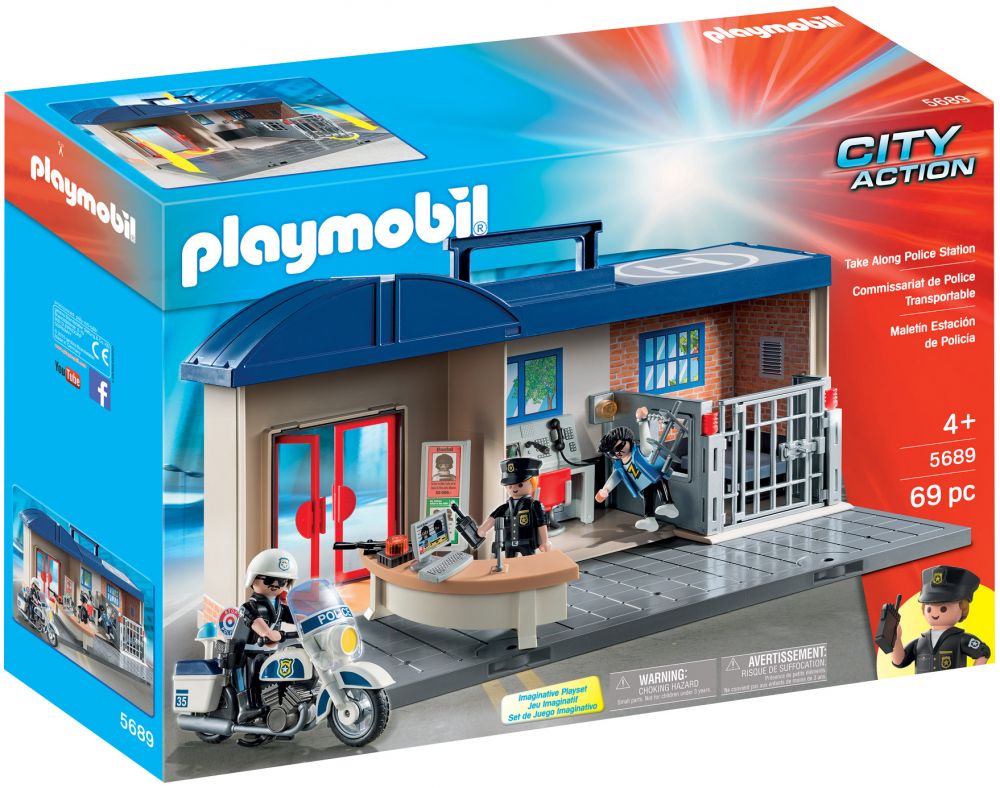 Playmobil City Action 5689 pas cher, Commissariat de police transportable