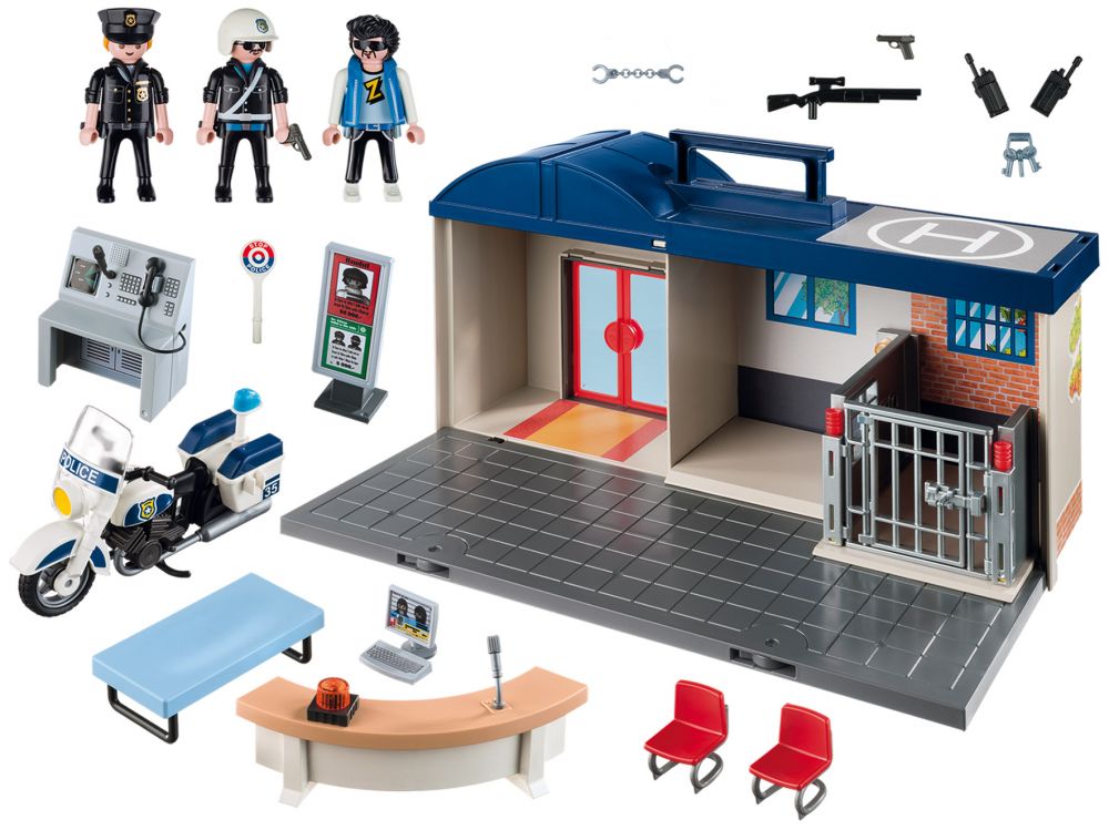 Playmobil City Action 5689 pas cher, Commissariat de police transportable