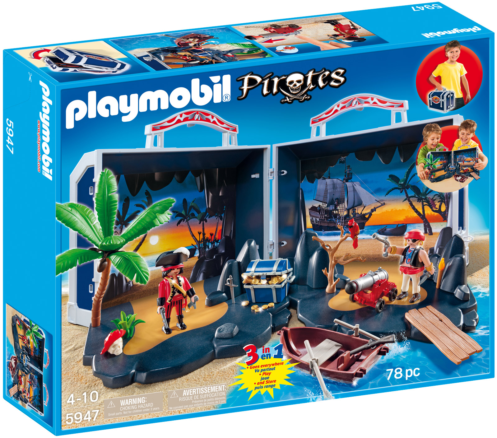 Playmobil Pirates 5947 pas cher, Coffre transportable île au trésor de  pirate