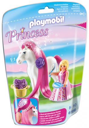 PLAYMOBIL Princess 6166 Princesse Rose avec cheval à coiffer