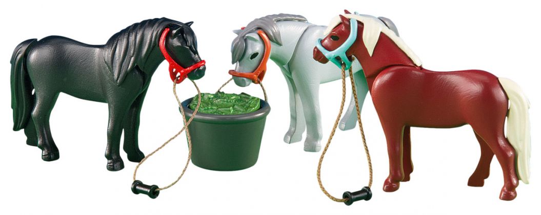 PLAYMOBIL Produits complémentaires 6256 3 poneys avec mangeoire