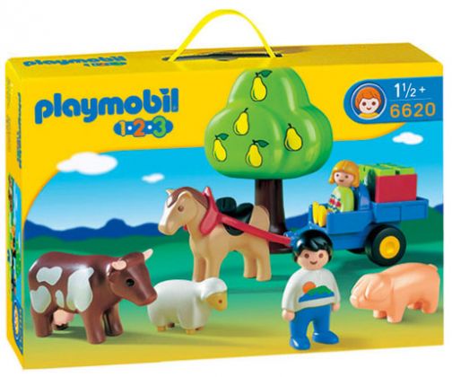 PLAYMOBIL 123 6620 Enfants / charrette / animaux