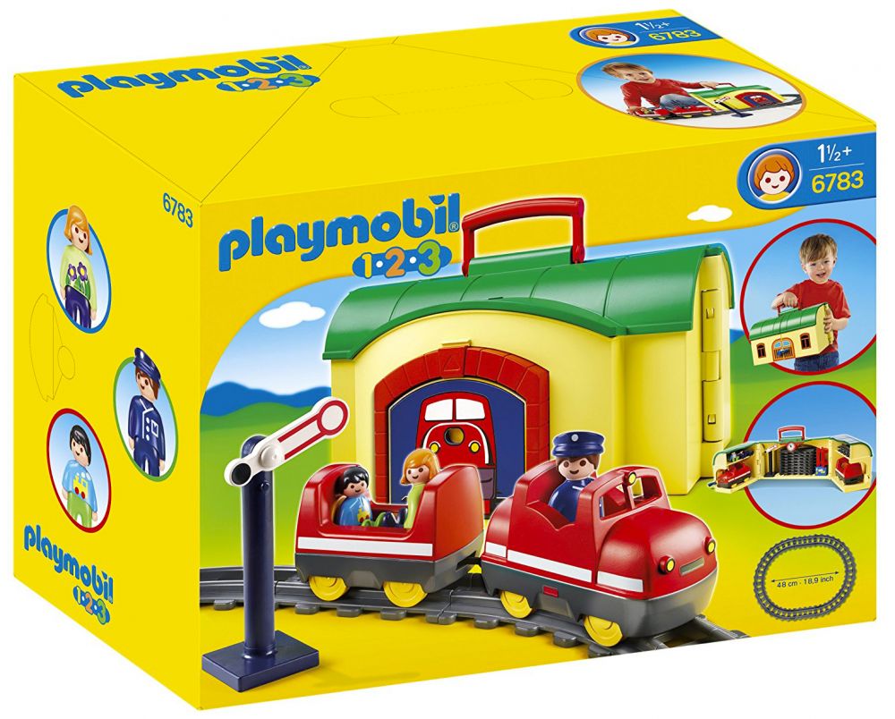 Playmobil 123 6783 pas cher, Train avec gare transportable