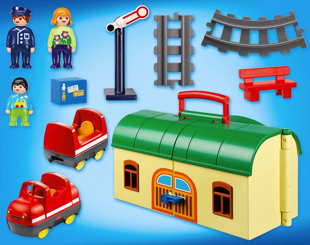 Playmobil 123 6783 pas cher, Train avec gare transportable