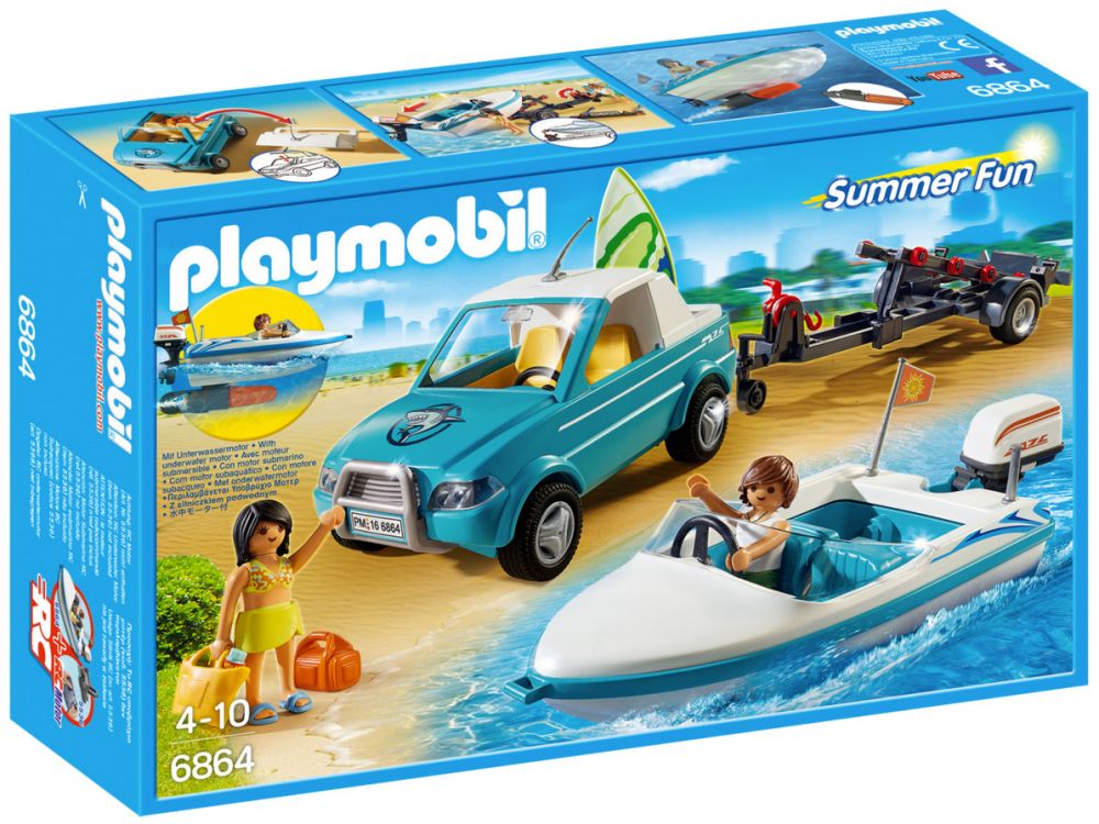 Playmobil Summer Fun 6864 pas cher, Voiture avec bateau et moteur
