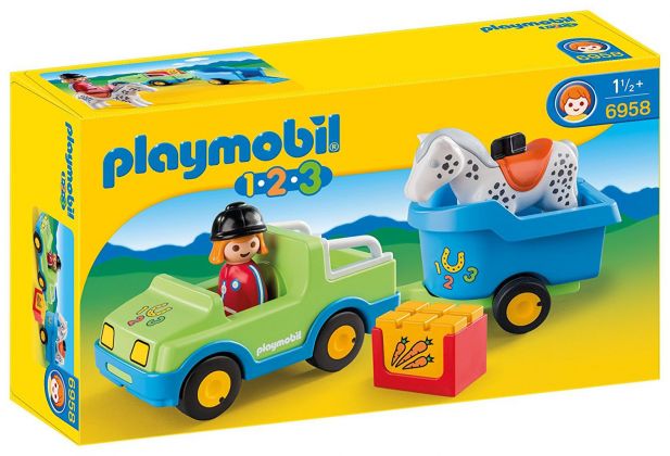 PLAYMOBIL 123 6958 Véhicule avec remorque à cheval