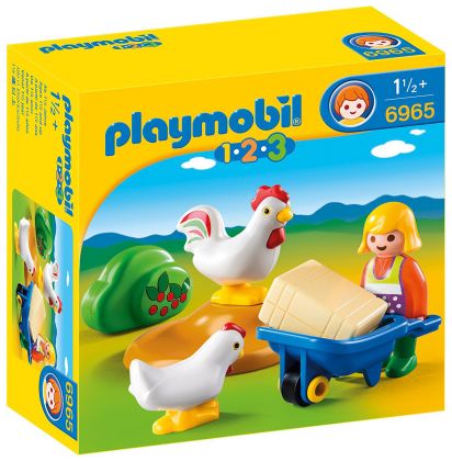 PLAYMOBIL 123 6965 Agricultrice avec brouette et coq