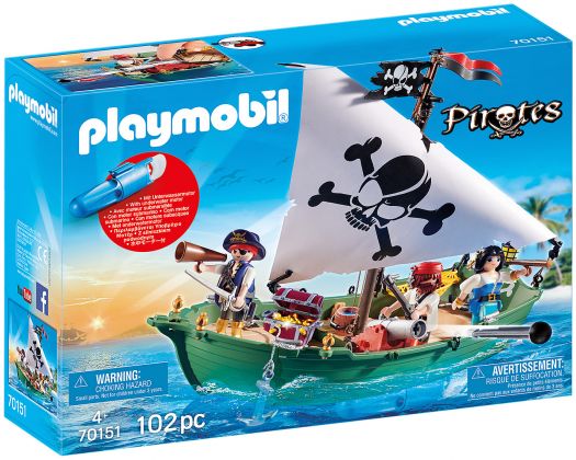 PLAYMOBIL Pirates 70151 Chaloupe des pirates avec moteur submersible