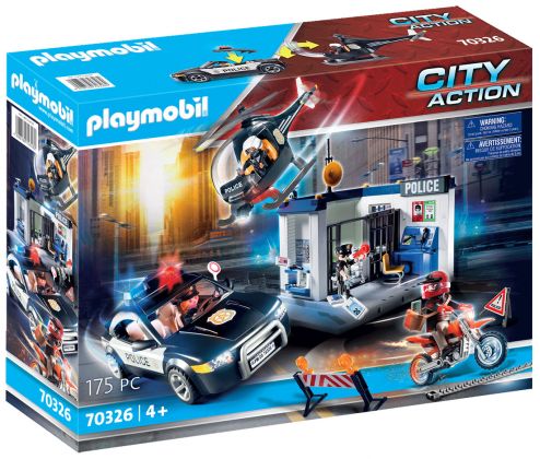 PLAYMOBIL City Action 70326 Poste de police avec hélicoptère et voiture