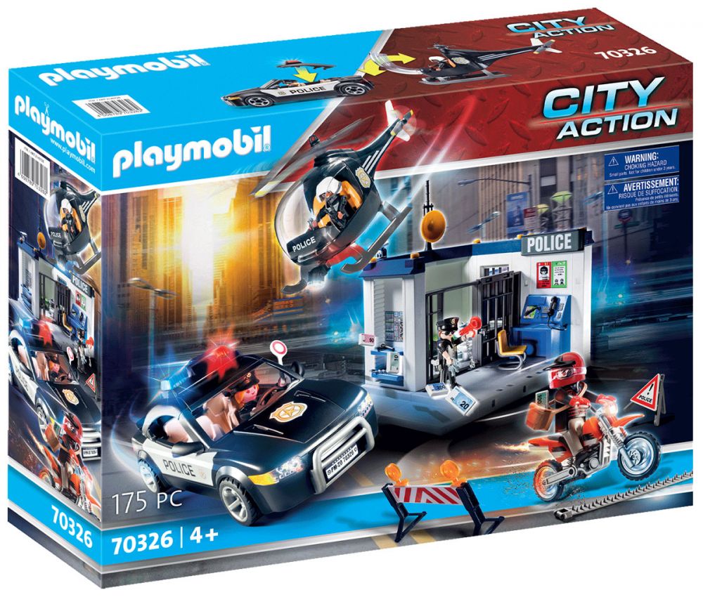 Playmobil City Action 70326 pas cher, Poste de police avec hélicoptère et  voiture