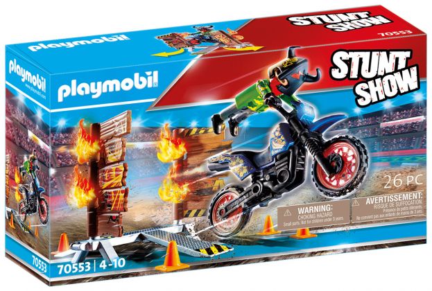 PLAYMOBIL Stunt Show 70553 Pilote moto et mur de feu