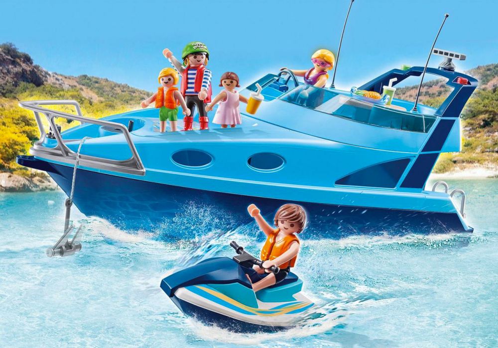 PLAYMOBIL 9502 Family Fun - Famille avec Voiture et Caravane - La Poste