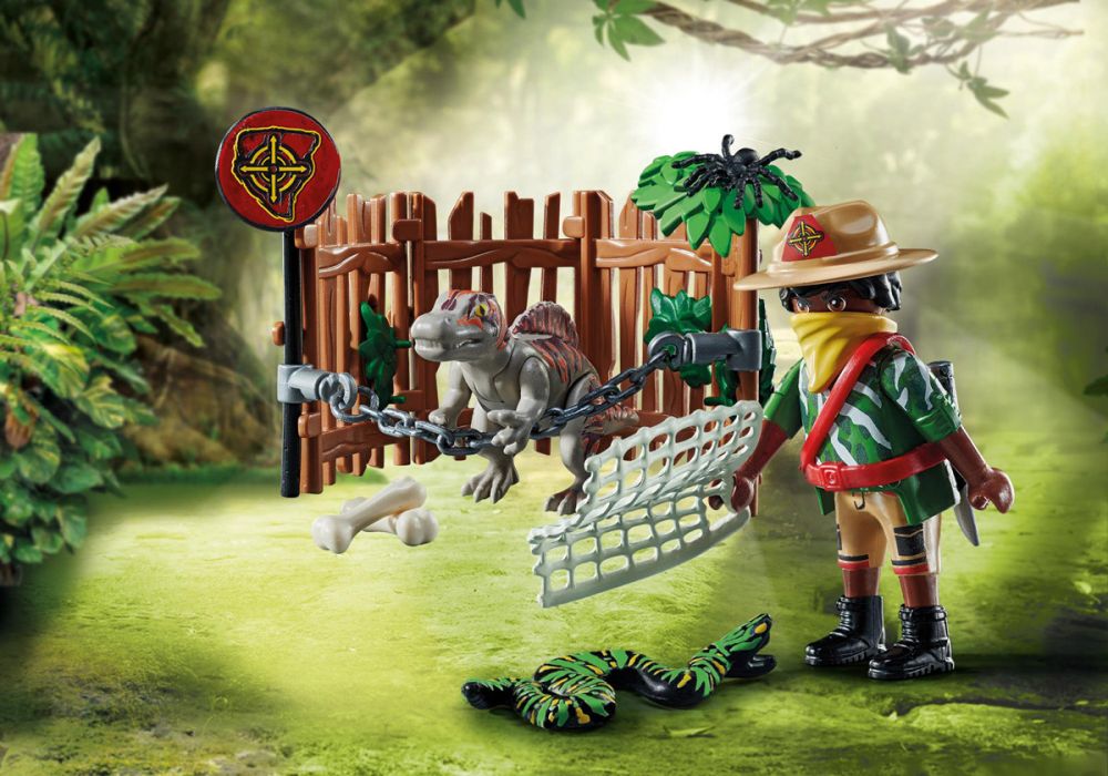 Playmobil dino rise 71265 bébé spinosaure et combattant, dinosaure en cage,  jouet pour enfants à partir de 5 ans Playmobil