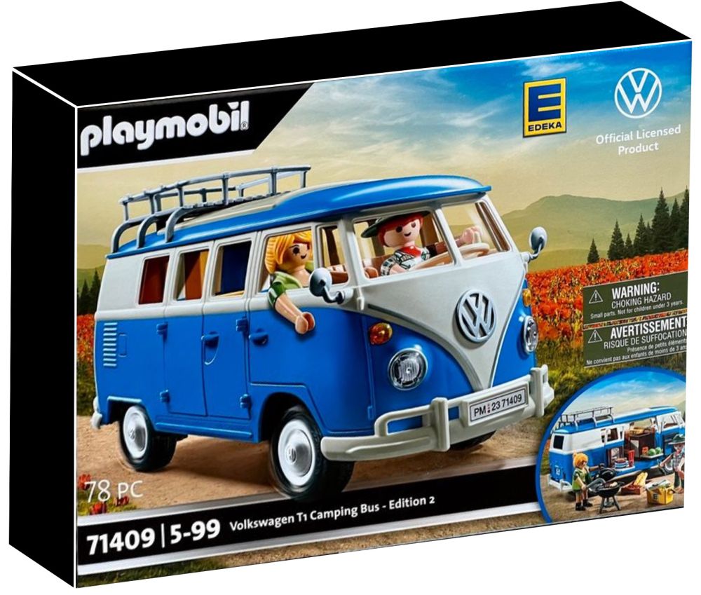 Playmobil Volkswagen 71409 pas cher, Volkswagen T1 Camping Bus - Bleu -  Edition 2 (Édition spéciale Edeka)