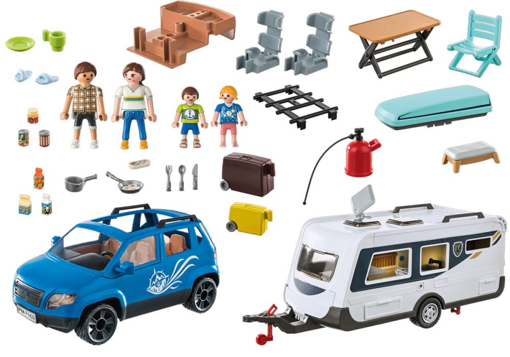 Playmobil Family Fun Famille avec voiture et caravane 9502 camping