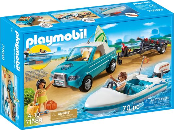 PLAYMOBIL Summer Fun 71589 Voiture avec bateau et moteur submersible