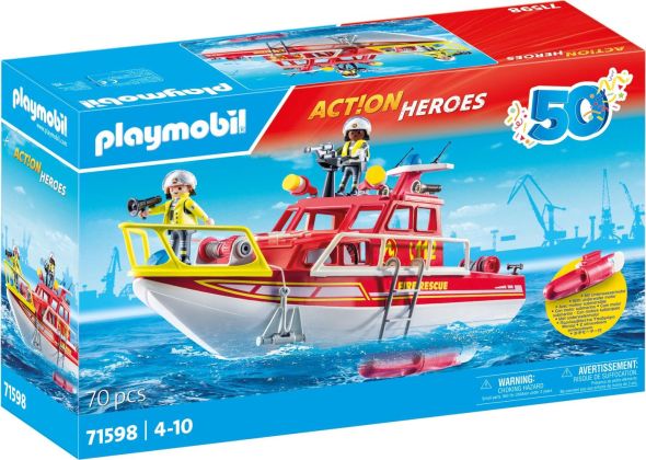 PLAYMOBIL Action Heroes 71598 Bateau de sauvetage et pompiers (Spécial 50 ans)