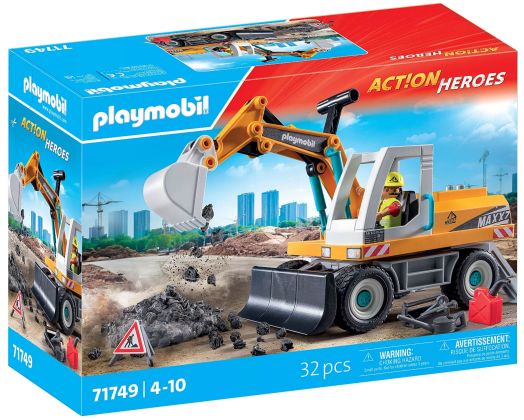 PLAYMOBIL Action Heroes 71749 Pelleteuse mécanique avec ouvrier et accessoires