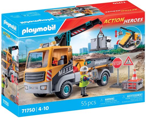 PLAYMOBIL Action Heroes 71750 Camion de chantier avec grue, ouvrier, accessoires