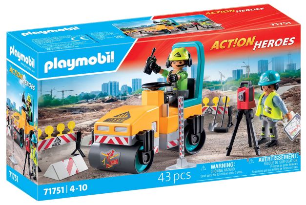 PLAYMOBIL Action Heroes 71751 Ouvriers avec rouleau compresseur et signalisation