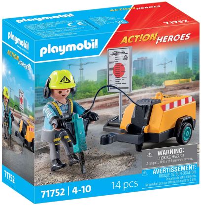 PLAYMOBIL Action Heroes 71752 Ouvrier avec marteau-piqueur et signalisation