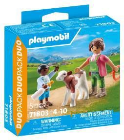 PLAYMOBIL My Life 71803 Fermière et enfant avec veau - Duo Pack