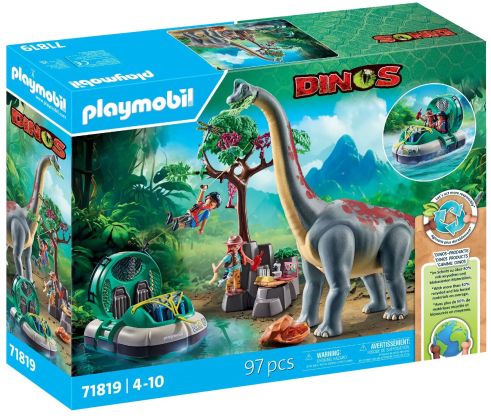 PLAYMOBIL Dinos 71819 Brachiosaure avec explorateurs et aéroglisseur
