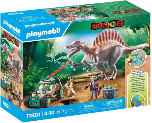 PLAYMOBIL Dinos 71820 Spinosaure, chercheur et véhicule à grue pivotante