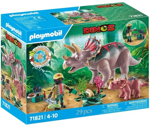 PLAYMOBIL Dinos 71821 Tricératops avec son bébé et explorateur