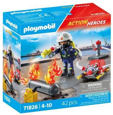 PLAYMOBIL Action Heroes 71826 Pompier pompe à eau et réservoir enflammé