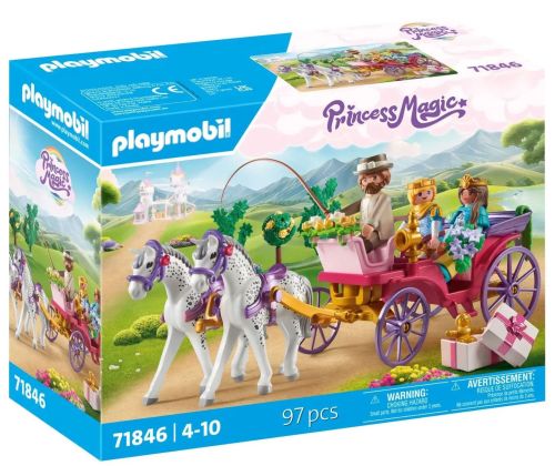 PLAYMOBIL Princess Magic 71846 Calèche avec couple princier, cocher et cadeau