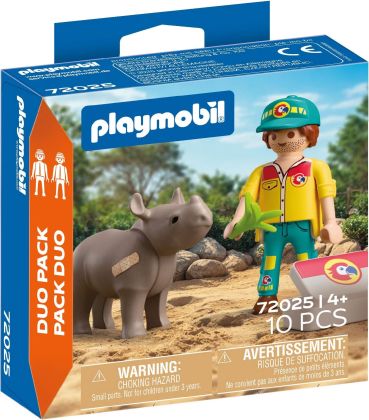 PLAYMOBIL Animaux et amis 72025 Garde forestier avec rhinocéros - Duo Pack