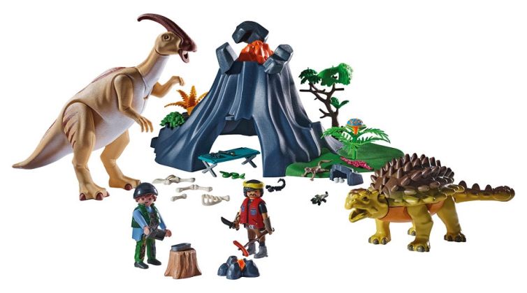 PLAYMOBIL Dinos 72403 Volcan avec un Parasaurolophus et un Saichania