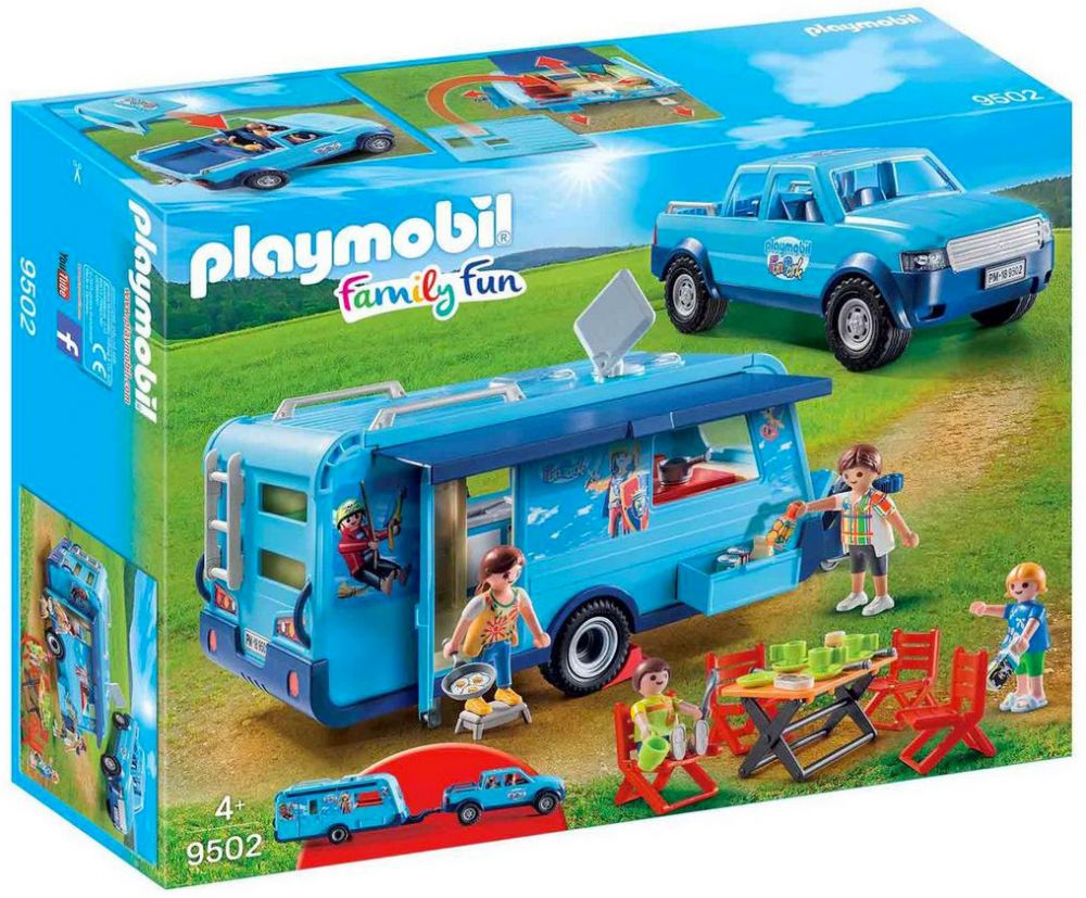 Playmobil Family Fun 9502 pas cher, Famille avec voiture et caravane