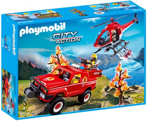 PLAYMOBIL City Action 9518 Hélicoptère et 4x4 de pompiers