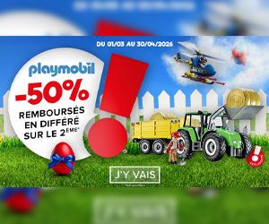 50% remboursés à l'achat du 2ème jouet Playmobil